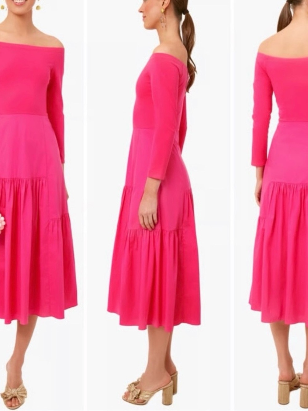 Tuckernuck Hot Pink Off-Shoulder Tiered Midi Dress